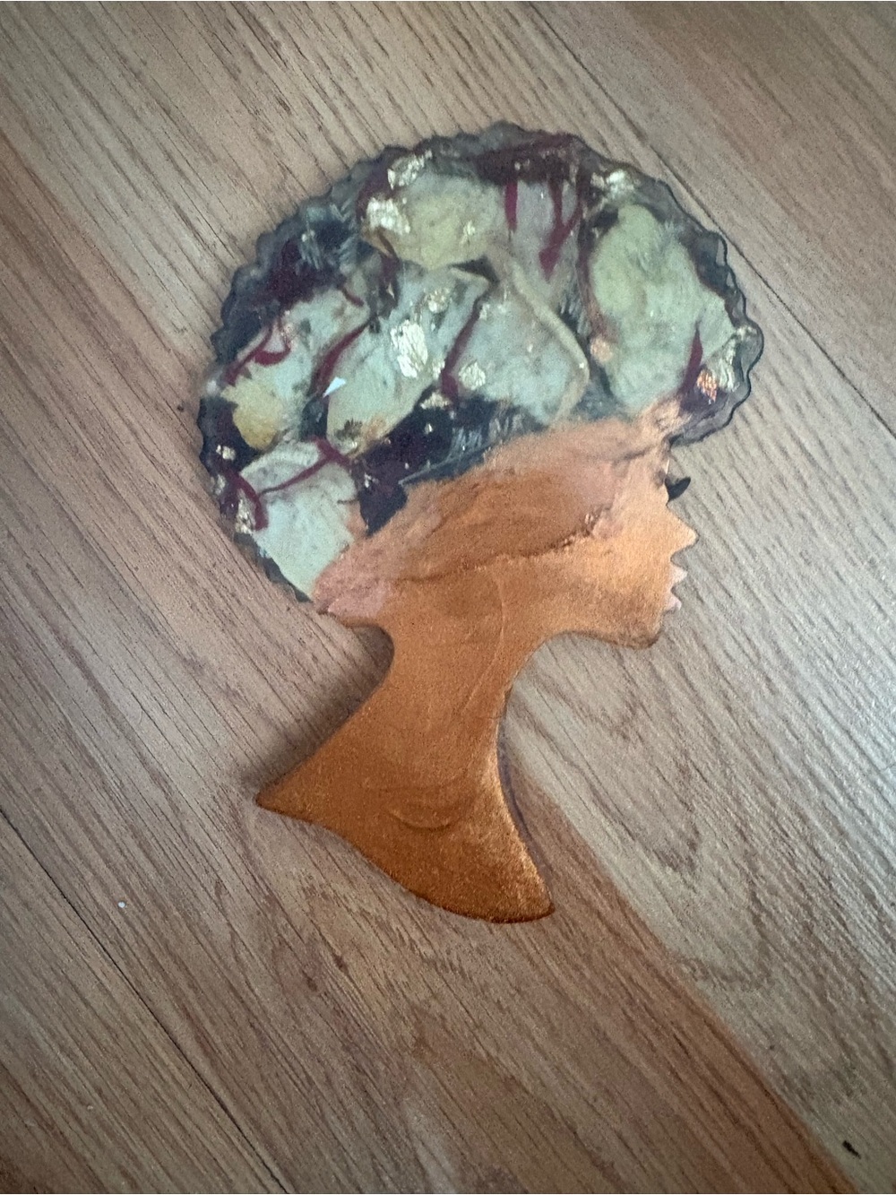 Handcrafted Women’s Afro Silhouette Coaster in Copper and Multi-Color